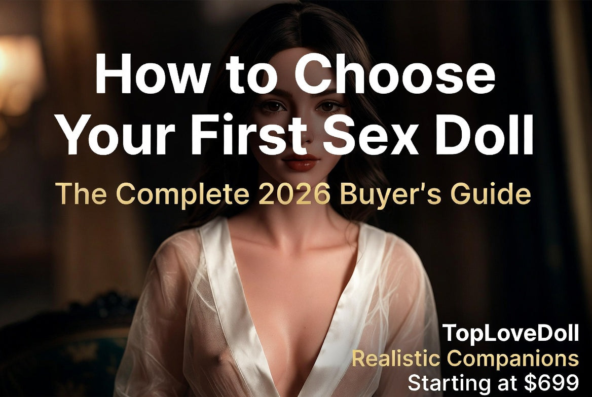 How to Choose Your First Sex Doll: The Complete 2026 Buyer's Guide featuring an elegant realistic female companion doll wearing a modest white silk robe, TopLoveDoll professional buyer's guide