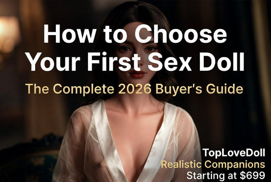 How to Choose Your First Sex Doll: The Complete 2026 Buyer's Guide featuring an elegant realistic female companion doll wearing a modest white silk robe, TopLoveDoll professional buyer's guide
